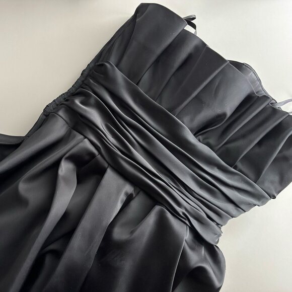 WHBM Black Duchess Satin Strapless High Low Hem Ball Gown with Pockets, sz 2 XXS - Picture 8 of 13